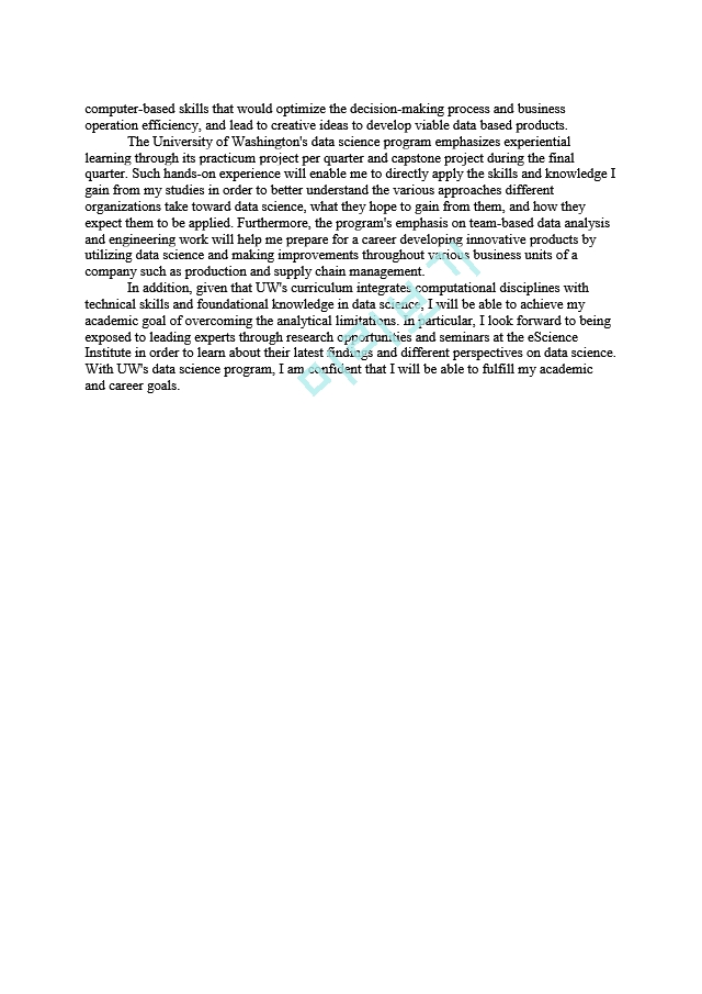  미국 대학원 지원 SOP (Statement Of Purpose) Grad Admissions Univ of Washington Data Science Proofreading Service Verified   (2 )